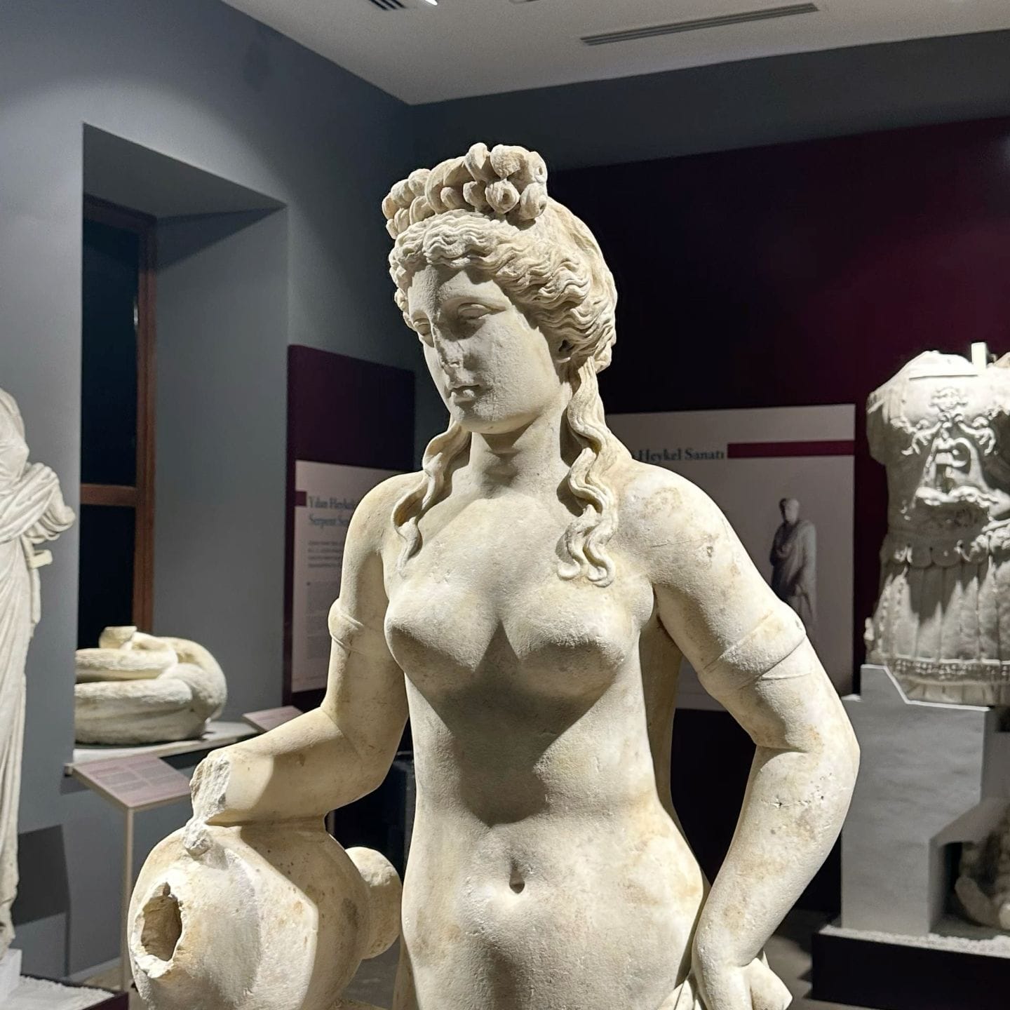 A white marble statue of Aphrodite.